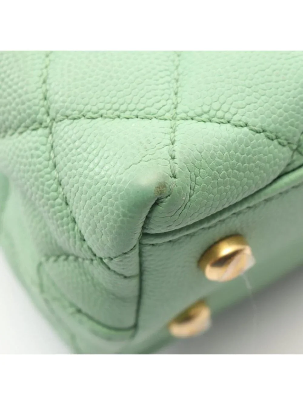 Chanel Handbag Coco Handle Flap Quilted 2-Way Mint Green Caviar Leather Chain